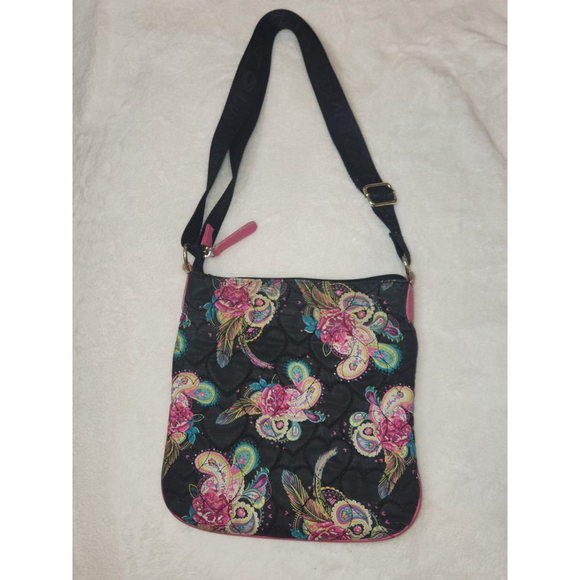 Betsey Johnson Black Pink Floral Medium Crossbody Bag - Picture 4 of 11